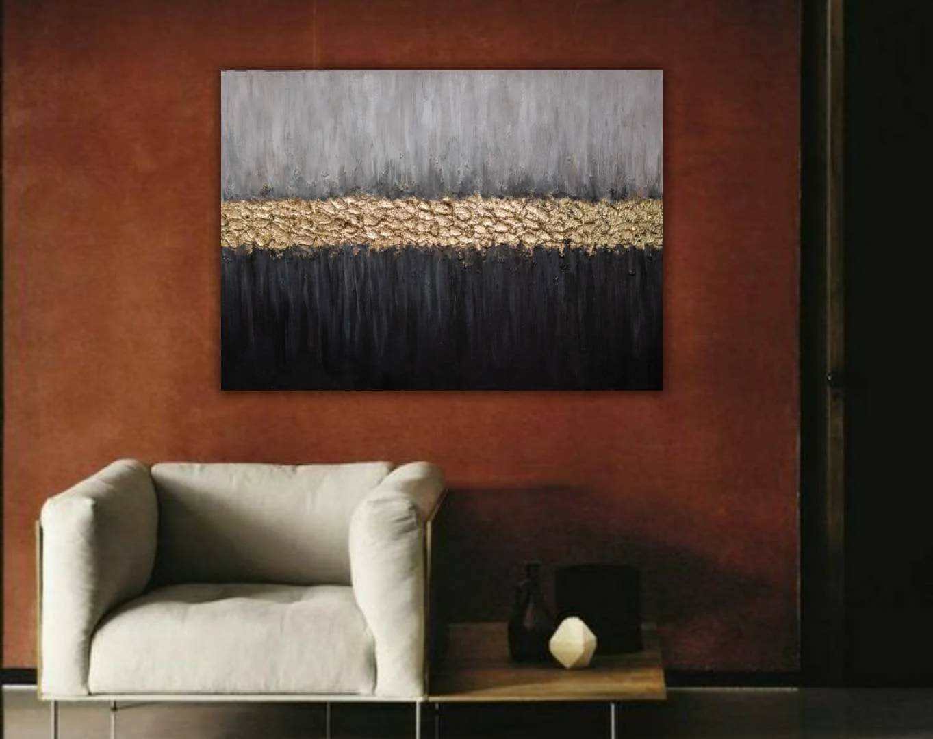 Gold Original Leaf Contemporary Abstract Canvas Artwork ZCL20
